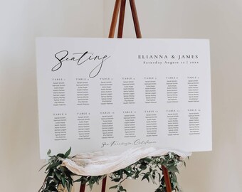 Landscape Wedding Seating Chart Template 14 Tables, Printable Seating Plan Horizontal, Modern Seat Assingment Poster AT14
