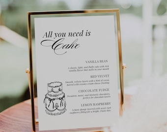 Cake Wedding Menu Template, Printable Dessert Sign, Cake Flavors Menu Card,  Digital Download 5x7 & 8x10"  AT26