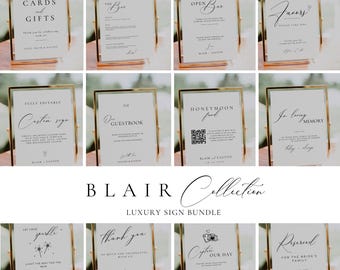Wedding Reception Signs Templates Bundle, Minimalist Wedding Sign Package, Modern Script Custom Sign Canva EDITABLE Table Signage Decor AT10
