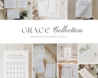 Modern Wedding Reception Sign Bundle, Printable Day of Stationery Templates, Minimal Wedding Day Table Decor AT24