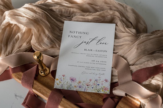 Nothing Fancy Just Love Invitation, Wildflower Wedding Invite Digital, Intimate Wedding Invitation Template, Floral Reception Invite AT13