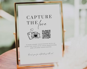 Qr Code for Photo Sharing Wedding, Capture The Love Wedding Sign, Share The Love Qr Code Sign, Scan Here Photo Sign Canva TEMPLATE 8x10 AT05