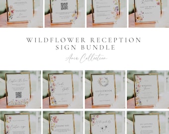 Editable Wildflower Wedding Sign Bundle, Floral Wedding Signs, Reception Sign Template AT13
