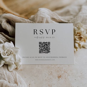 QR-Code Hochzeitseinladung Antwortkarten-Vorlage, moderne Hochzeit rsvp Insert Cards Herunterladbare minimale Hochzeitseinladungen mit QR-Code, Beilage AT02