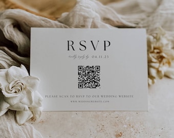 QR-Code Hochzeitseinladung Antwortkarten-Vorlage, moderne Hochzeit rsvp Insert Cards Herunterladbare minimale Hochzeitseinladungen mit QR-Code, Beilage AT02