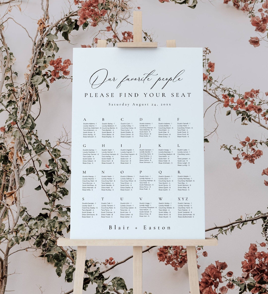 Elegant Seating Chart for Wedding by Alphabet, Our Favorite People