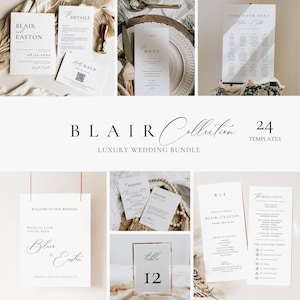 Wedding Reception Signs Templates Bundle, Modern Wedding Stationery Bundle, Elegant Wedding Suite with Qr Code, Editable Table Signage AT10