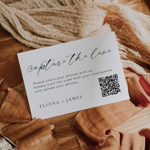 Qr-Code für ein Fotoalbum, Erfassen Sie das Liebes-Qr-Code-Zeichen, Teilen Sie die Liebe Hochzeitsschild, Hochzeitseinschlusskarte, bearbeitbare Canva-Vorlage AT14