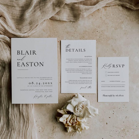 Suite di inviti per matrimonio moderno, modello di inviti per