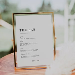 Wedding Bar Menu Sign Template, Minimalist Signature Drinks Sign, Modern Elegant Bar Sign, Editable Signature Cocktail Menu DOWNLOAD AT05