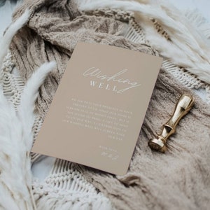 Boho Wedding Wishing Well Card, een opmerking over geschenken bijlage, huwelijksreis fonds kaartsjabloon, geld cadeau wens, stoffige roze beige invoegen AT03