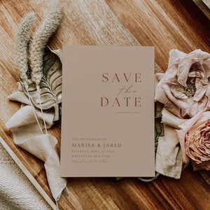 Hellrosa Boho Save the Date, Neutral Save the Date Vorlage, Hochzeit Save the Date Einladung Terrakotta, Dusty Pink Invite Karte AT03