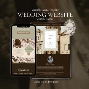 Vorlage für eine Hochzeitswebsite in Italien, digitale Einladung mit Online-Antwortmöglichkeit, klassisches Espresso-Canva-Design