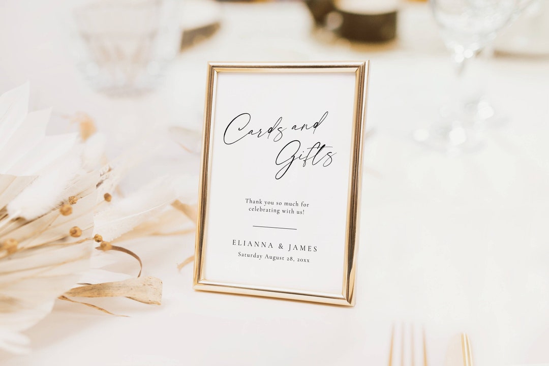 Elegant Wedding Cards and Gifts Sign, Modern Wedding Gifts Sign ...