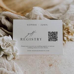 Qr Code Gift Registry Card, Minimalist Wedding Website Card, Elegant Bridal Shower Registry Insert EDITABLE Invite Details Enclosure AT02