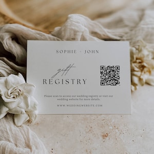 Qr Code Gift Registry Card, Minimalist Wedding Website Card, Elegant Bridal Shower Registry Insert EDITABLE Invite Details Enclosure AT02