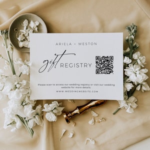 QR Code Gift Registry Card, Modern Wedding Registry Card Digital, Minimal Bridal Shower Gift Registry Insert, Wedding Website Enclosure AT11