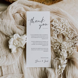 Nota de agradecimiento de boda para mesa, Menú de cubiertos, Tarjeta de agradecimiento DESCARGAR Servilleta de nota de agradecimiento de recepción, Carta de agradecimiento mínima AT05