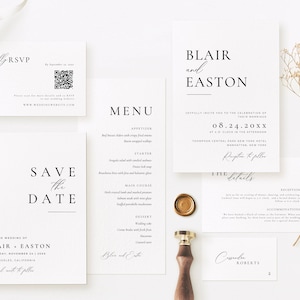 Minimal Wedding Invitation Bundle Canva, Elegant Reception Sign Template Package, Simple Wedding Table Signage, Editable Sign Bundle -AT10
