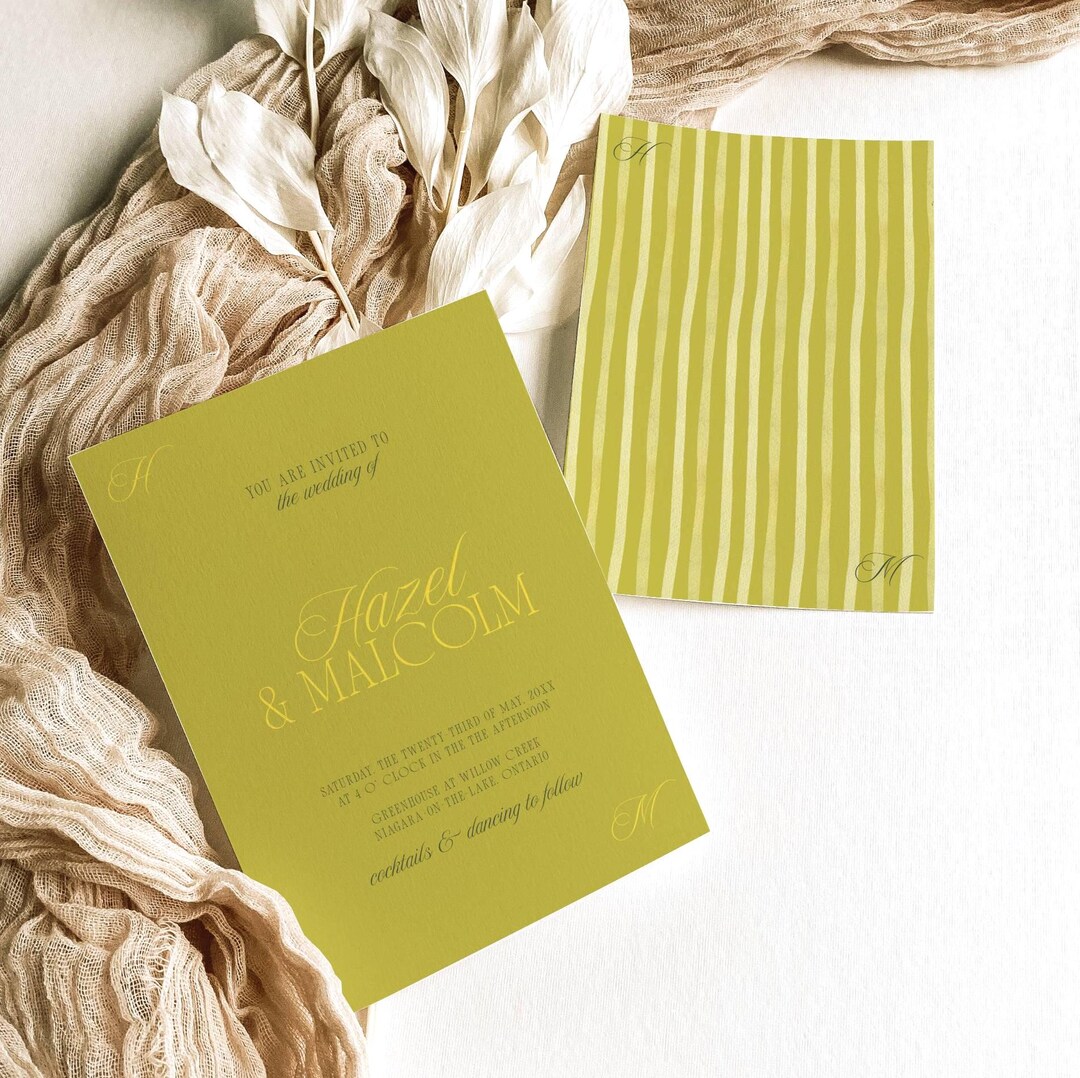 Lime Invitation Background Striped Citrus Wedding Invite, Retro Lime Green & Yellow Invitation ...