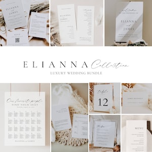 Modern Wedding Reception Bundle Template Canva, Wedding Stationery and Reception Sign Bundle, Romantic Wedding Suite Template Package -AT14