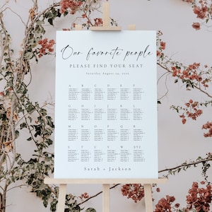 Plano de asientos para bodas en orden alfabético, plantilla para plano de asientos de nuestra gente favorita, letrero para plano de asientos para bodas, plano de asientos por apellido