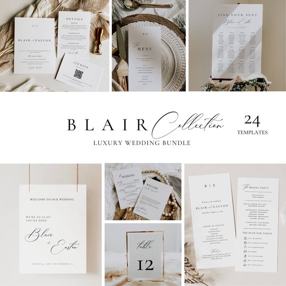 Wedding Reception Bundle Template, Wedding Stationery On the Day Bundle, Elegant Wedding Signage, Monogram Wedding Invitation Printable AT10