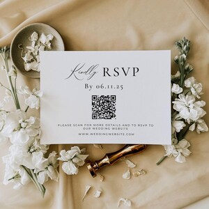 Paquete de invitaciones de boda minimalistas con código QR, plantillas de invitación minimalistas, paquete de invitaciones modernas, confirmación de asistencia en línea elegante, tarjeta de detalles AT10 imagen 5