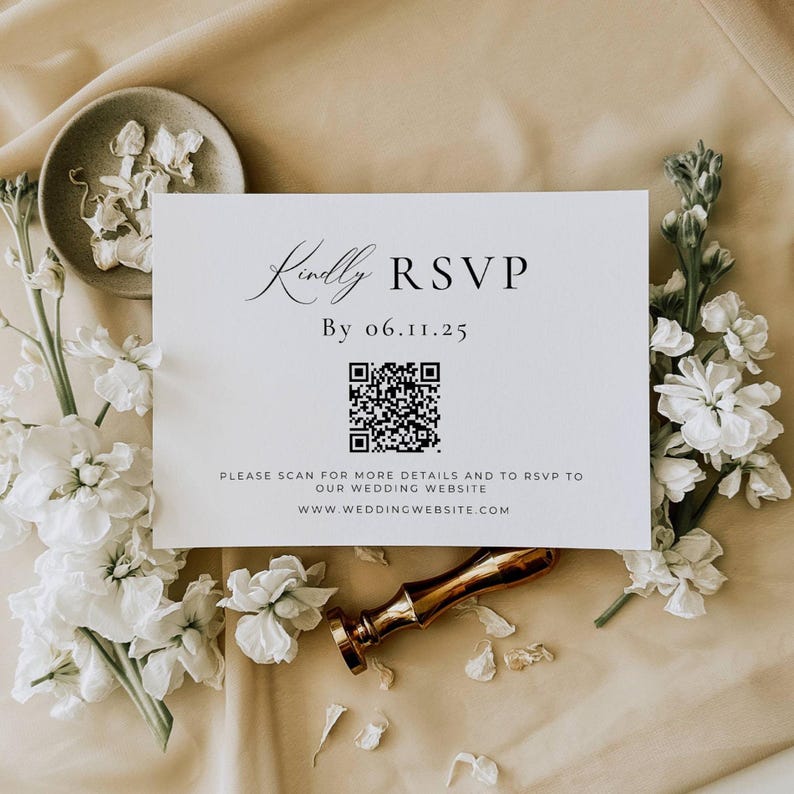 Paquete de invitaciones de boda minimalistas con código QR, plantillas de invitación minimalistas, paquete de invitaciones modernas, confirmación de asistencia en línea elegante, tarjeta de detalles AT10 imagen 5
