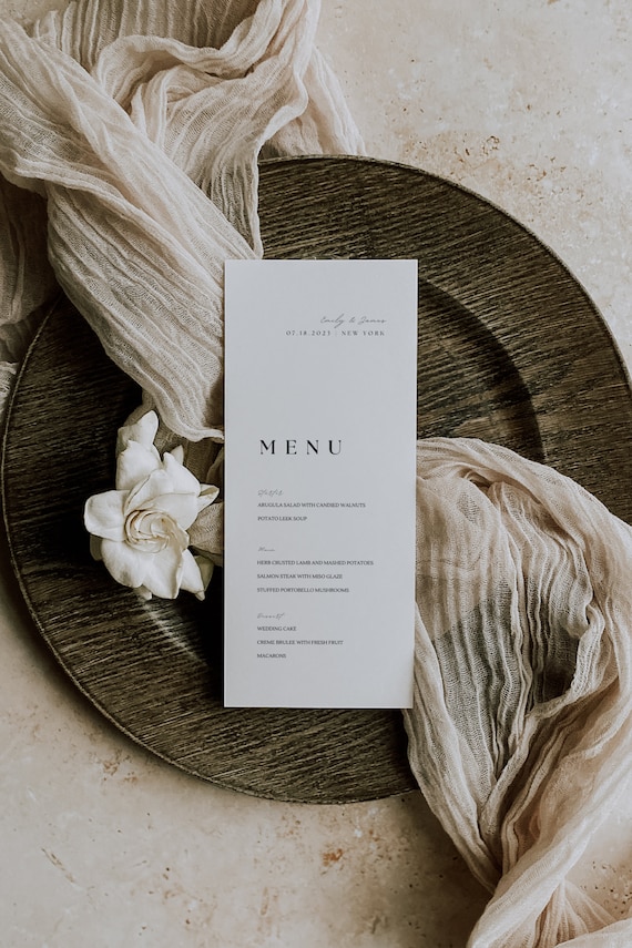 Modern Wedding Menu Template | Simple Dinner Menu INSTANT DOWNLOAD | Classic Wedding Signage | Digital Menu for Wedding Reception | AT02