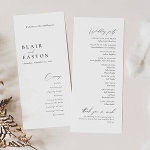 Hochzeitsprogramm-Menü, modernes Hochzeitszeremonieprogramm, elegante Order of Service-Karte, bearbeitbares Hochzeitsprogramm doppelseitig AT10