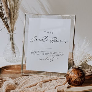 Modern This Candle Burns Sign Wedding, Minimal Memorial Table Sign Template, Calligraphy In Loving Memory Sign, Memory Table Signage AT11