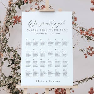 Elegant Seating Chart for Wedding by Alphabet, Our Favorite People Seating Chart Template, Alphabetical Seating Plan by Last Name  -AT10