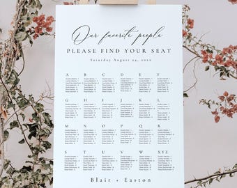 Elegant Seating Chart for Wedding by Alphabet, Our Favorite People Seating Chart Template, Alphabetical Seating Plan by Last Name  -AT10