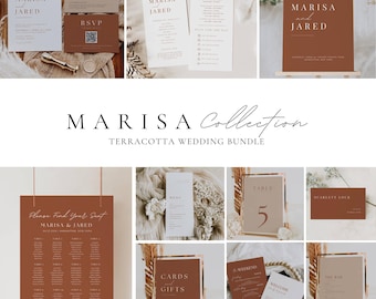 Boho Fall Wedding Reception Bundle, Terracotta Wedding Stationery Templates, Rust Invitation Suite Editable AT03