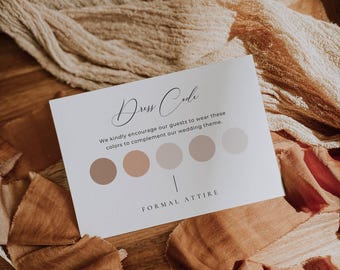 Sjabloon bruiloftkleding, elegante dresscodekaart canva, bewerkbaar kleurenpalet invoegen, verzoekkaart gasthuwelijkskleding AT10