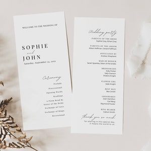 Minimale Hochzeitsprogramm Vorlage, Moderne Programm Menükarte, Order of Service Card Template, Bearbeitbares Hochzeitsprogramm Doppelseitig AT02