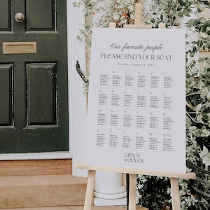 Canva-sjabloon voor alfabetische stoelentabel, plattegrond bruiloft op alfabet, bewerkbaar stoelbord op achternaam, onze favoriete mensen - AT24