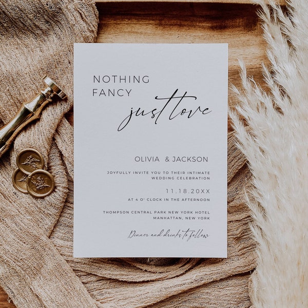 Calligraphy Intimate Wedding Invitation, Nothing Fancy Just Love Invite, Micro Wedding Invitation Template, Modern Elopement Card Canva AT11