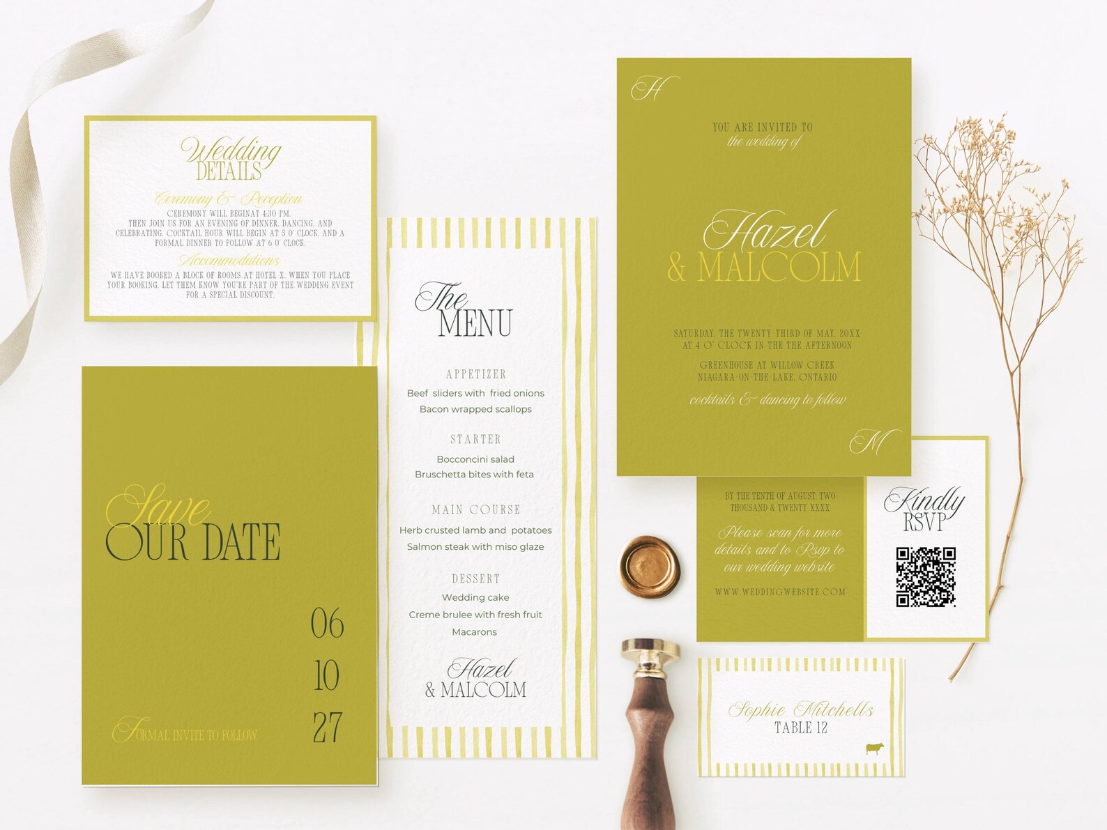 Retro Striped Wedding Template Bundle, Island Citrus Invitation Set ...
