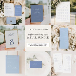 Light Blue Wedding Invitation Suite, Minimal Invitation Bundle Qr Code, Dusty Blue Invite Set with RSVP Card, Invite Template Bundle AT09 image 3