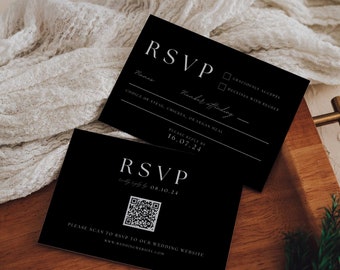 Black Wedding Rsvp Card Template | Simple Enclosure Card INSTANT DOWNLOAD  Printable Response Card Modern| DIY Black and White Invite | AT04