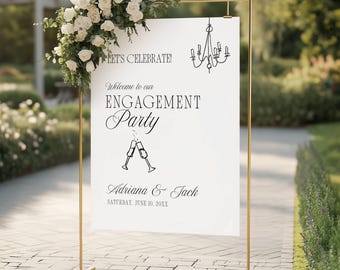 Printable Engagement Party Welcome Sign, Champagne Engagement Welcome Poster,  Editable Wedding Shower Signage