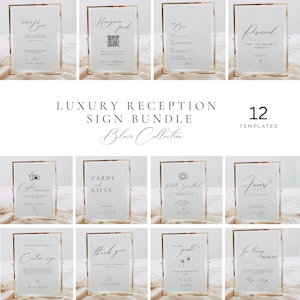 Wedding Reception Signs Templates Bundle, Minimalist Wedding Sign Package, Modern Script Custom Sign Canva EDITABLE Table Signage Decor AT10