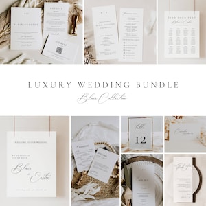 Minimalist Wedding Reception Bundle Template, Elegant Script Stationery Bundle, Monogram Invitation Set, Editable Sign Template Package AT10