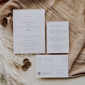 Ensemble de faire-part de mariage monogramme moderne, lot de faire-part de mariage minimaliste avec code QR, suite de mariage simple avec carte postale RSVP AT10