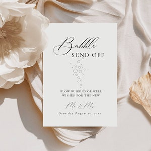 Elegant Bubble Send Off Sign, Newlywed Send Off Sign Template, Wedding Bubble Bar Sign Printable, Blow Bubbles Of Good Wishes  -AT10