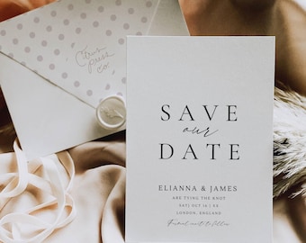 Minimalist Save Our Date Invitation Template, Modern Save The Date Card, Editable Wedding Announcement Canva -AT14