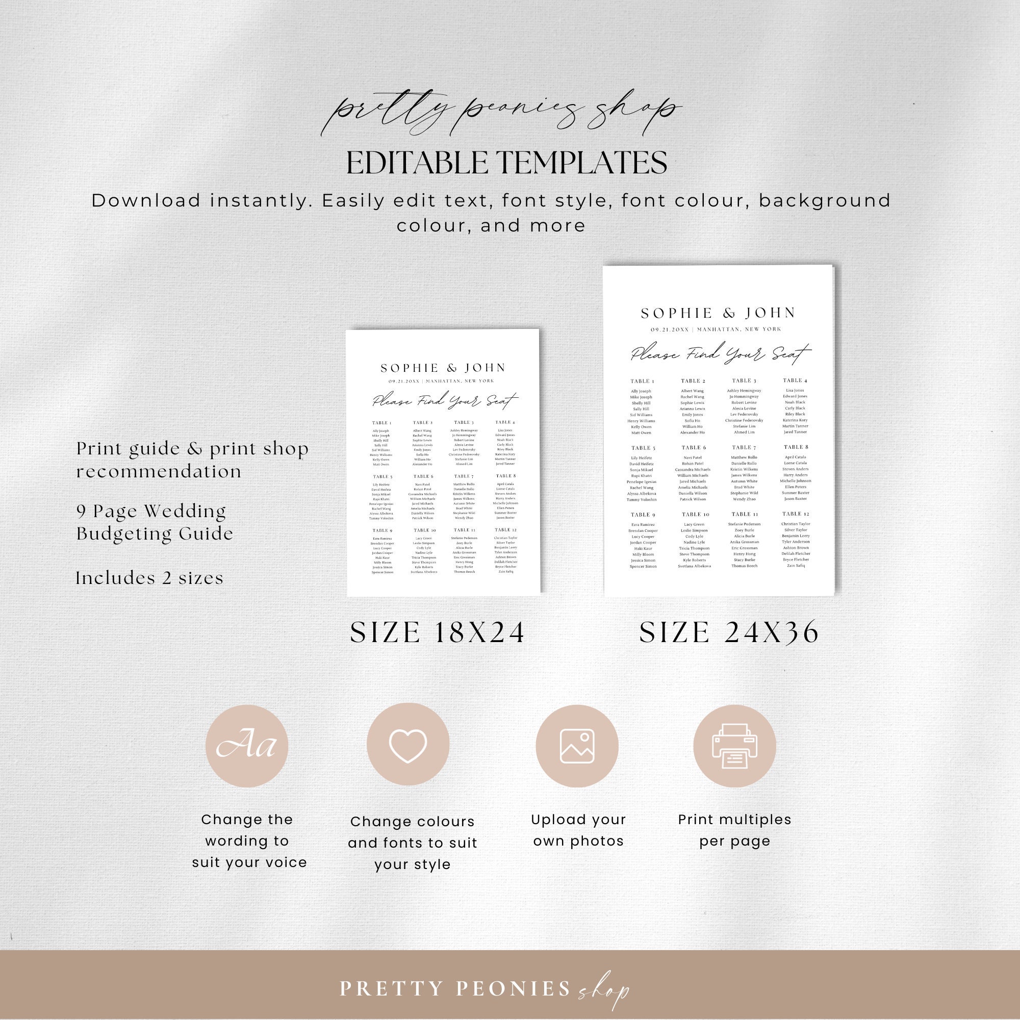 Minimal Seating Chart Downloadable Template, Modern Seating Plan Poster ...