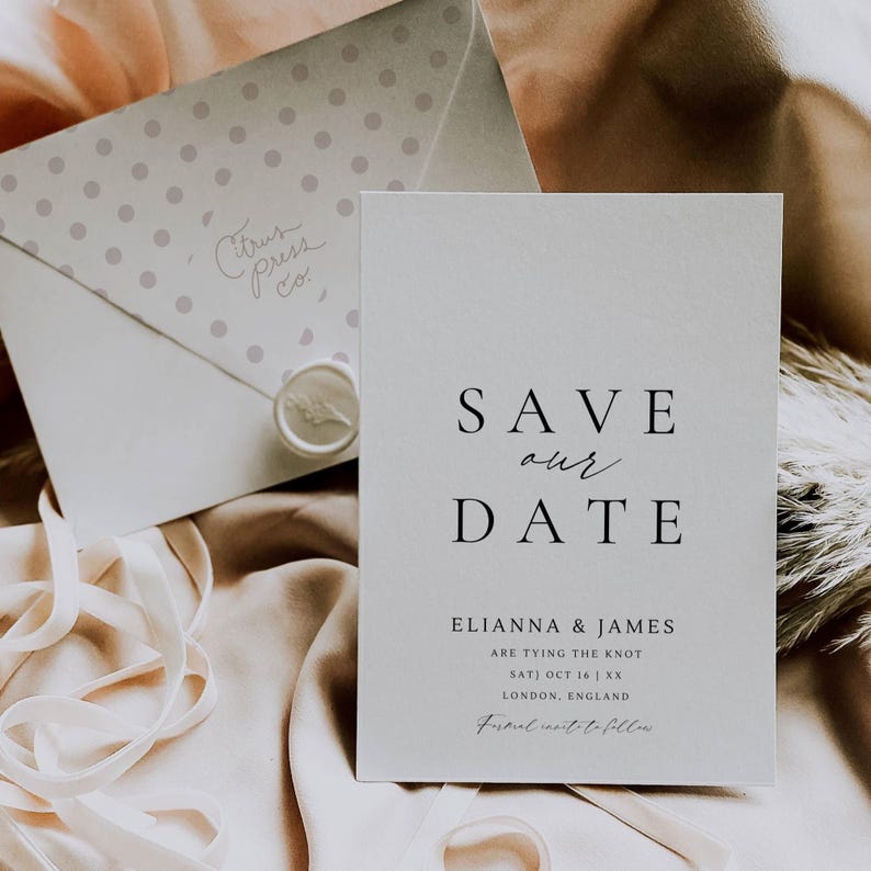 Minimal Save Our Date Invitation Digital Download, Modern Save The Date Invite Card Template, Wedding Announcement Invitation Canva -AT14 image 2